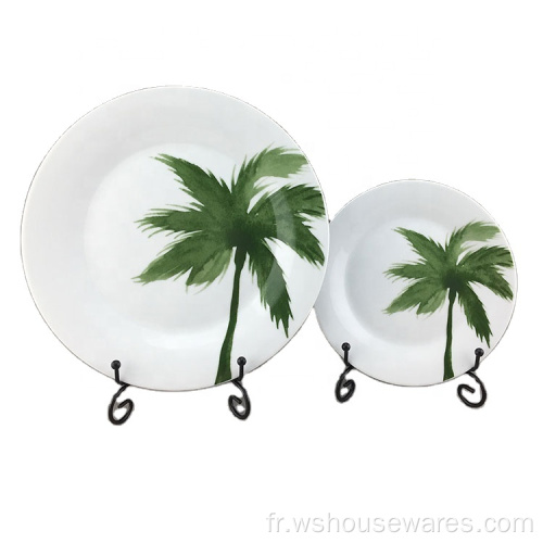 Assiettes de dîner en porcelaine de conception de plante verte